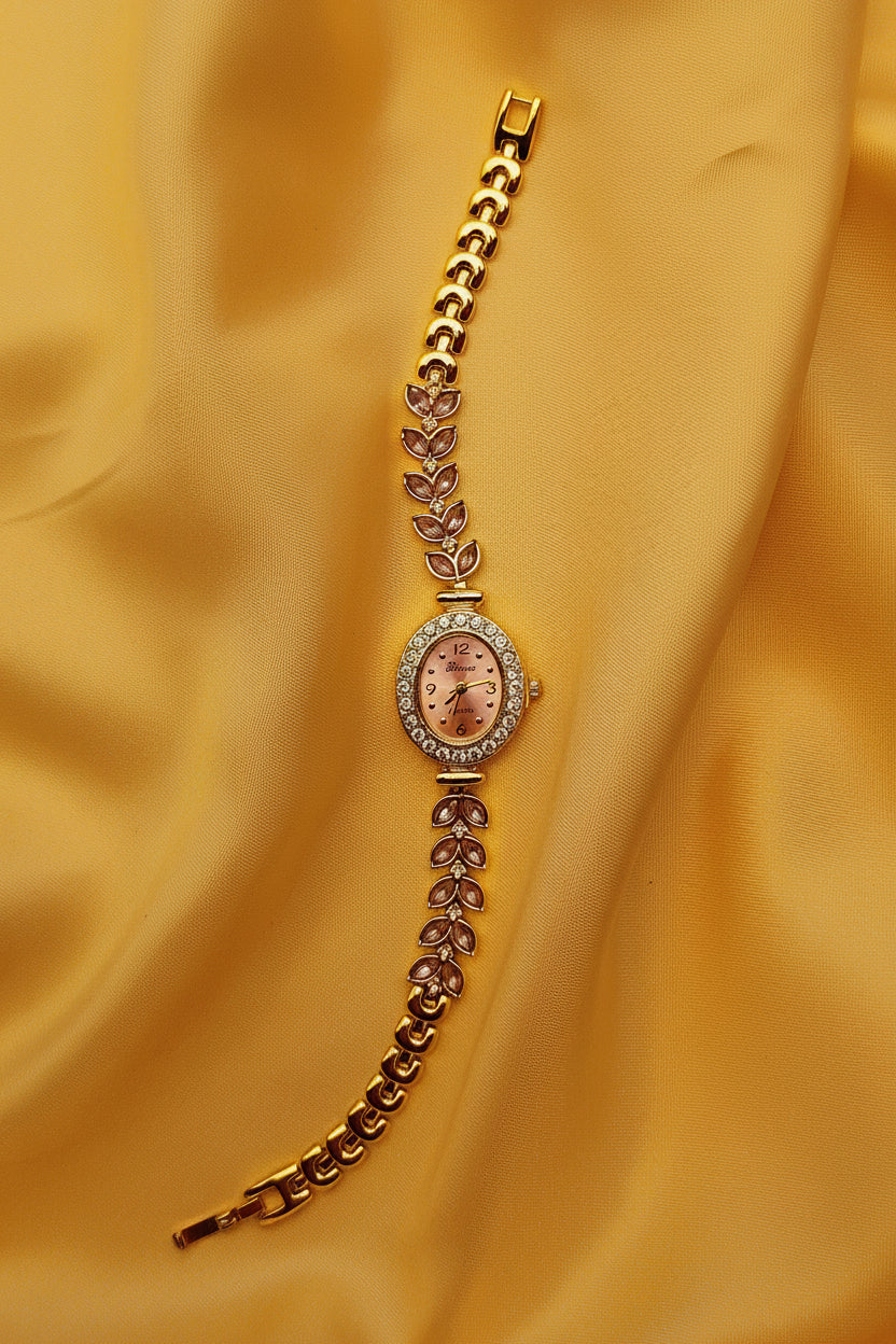 "Blossom" - Elegante Schmuckuhr mit roséfarbenen Kristallen