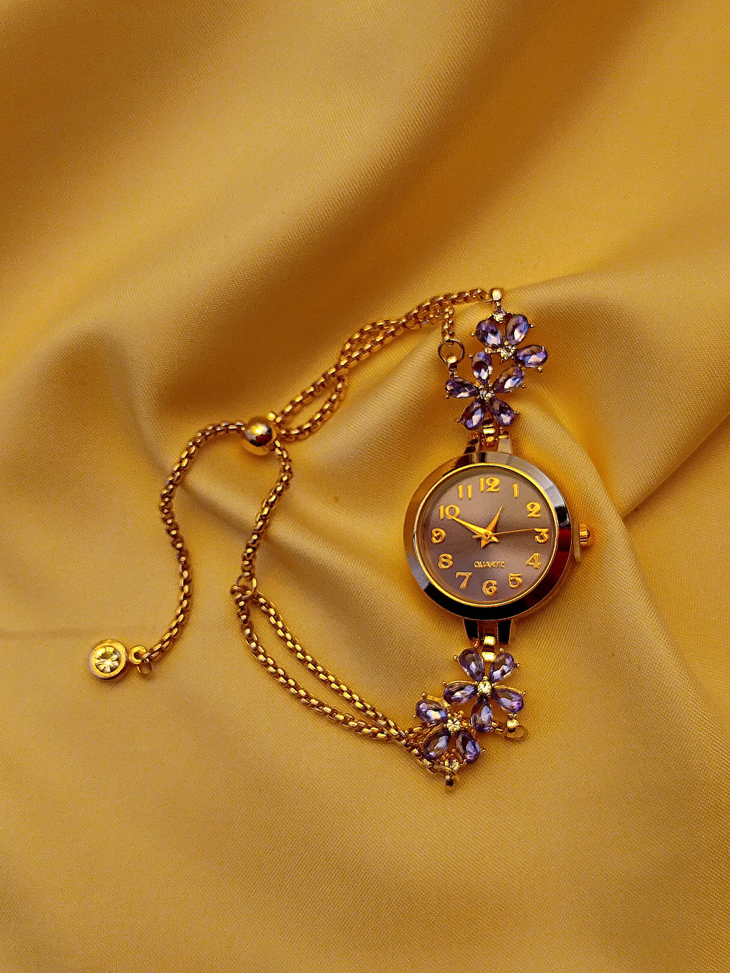 "Amethyst" - elegante Armbanduhr mit lila Kristallblüten